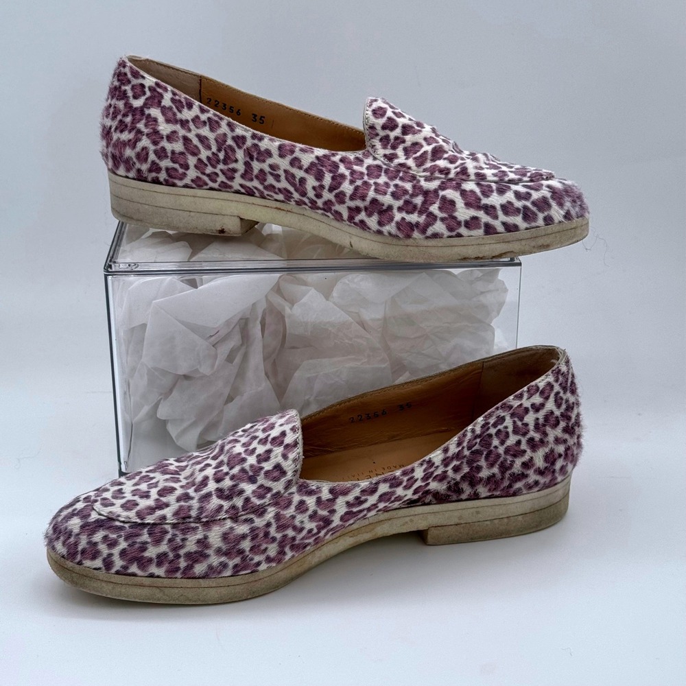 Bottega Veneta Purple Leopard Calf Hair Loafers Pony Hair Shoes 22356 IT 35 US 5